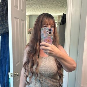 Long Brown Wavy Hair w/bangs Extensions 32” long spiral loose curls